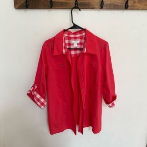 CJ Banks Red Button-Up Plaid Shirt